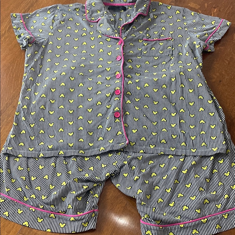 Disney Striped Pajama Set with Yellow mickeys XL